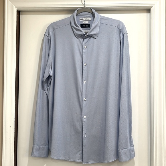 Zara blue stripe slim fit wrinkle free men’s button down collar shirt size XL - Picture 1 of 8